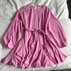 Riley Braided Belt Long Balloon Sleeve Crew Neck Swing Dress